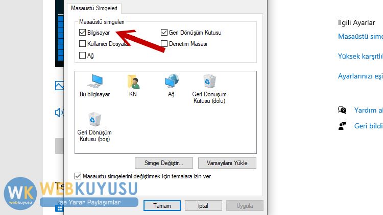 windows 10 masaüstü bilgisayarım simgesi